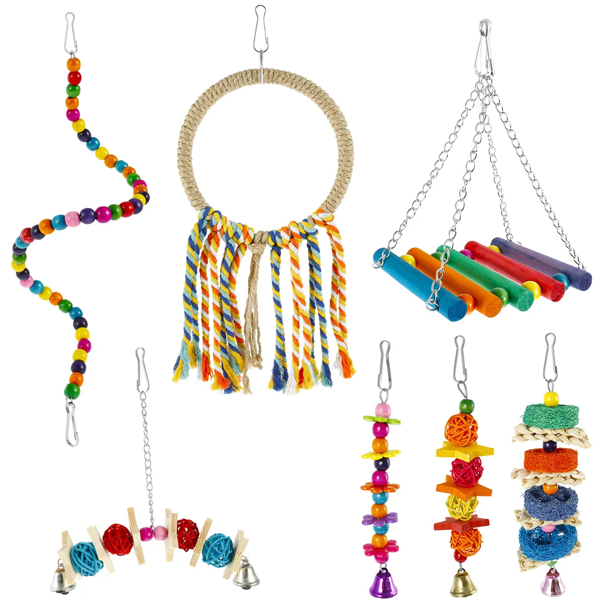 7Pcs Bird Parrot Toy Wood Colorful Bird Swing Toy Hanging Parrot Chewing Toy Parrot Playing Training Toy for Parakeets
7Pcs Bird Parrot Toy Wood Colorful Bird Swing Toy Hanging Parrot Chewing Toy Parrot Playing Training Toy for Parakeets