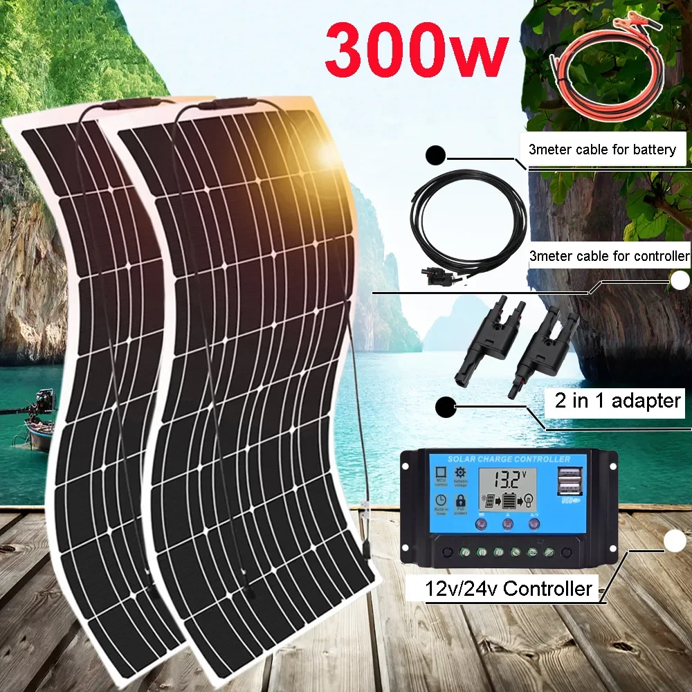 

Солнечная панель 300 Вт в комплекте 12 В Автомобиль RV лодка Кемпер батарея 5 в зарядное устройство для мобильного телефона фотоэлектрическая система монокристаллическая 1000 Вт 220 В
