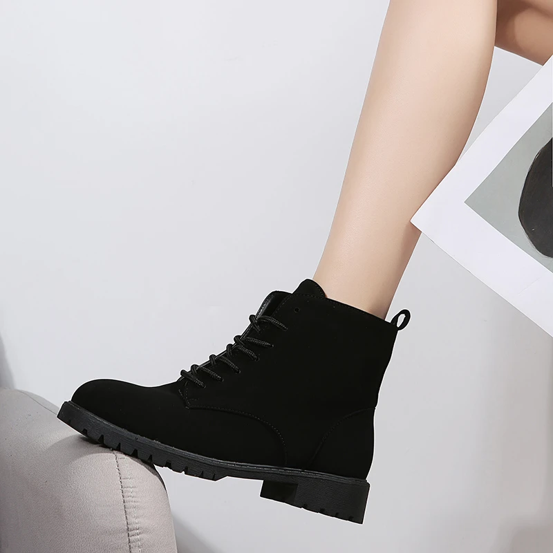 

Women's Boots Autumn Bare Boots Botas Mujer Casual Low-heeled Boots Fashion Lace-Up Boots of Women British Style Short Boots