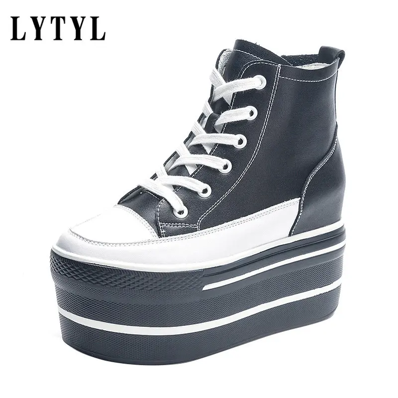 Women's High Top Sneakers Casual Leather Lace Up White/Black Sneakers for Woman Spring Autumn Shoes High Heels Sneaker A1-91
Women's High Top Sneakers Casual Leather Lace Up White/Black Sneakers for Woman Spring Autumn Shoes High Heels Sneaker A1-91