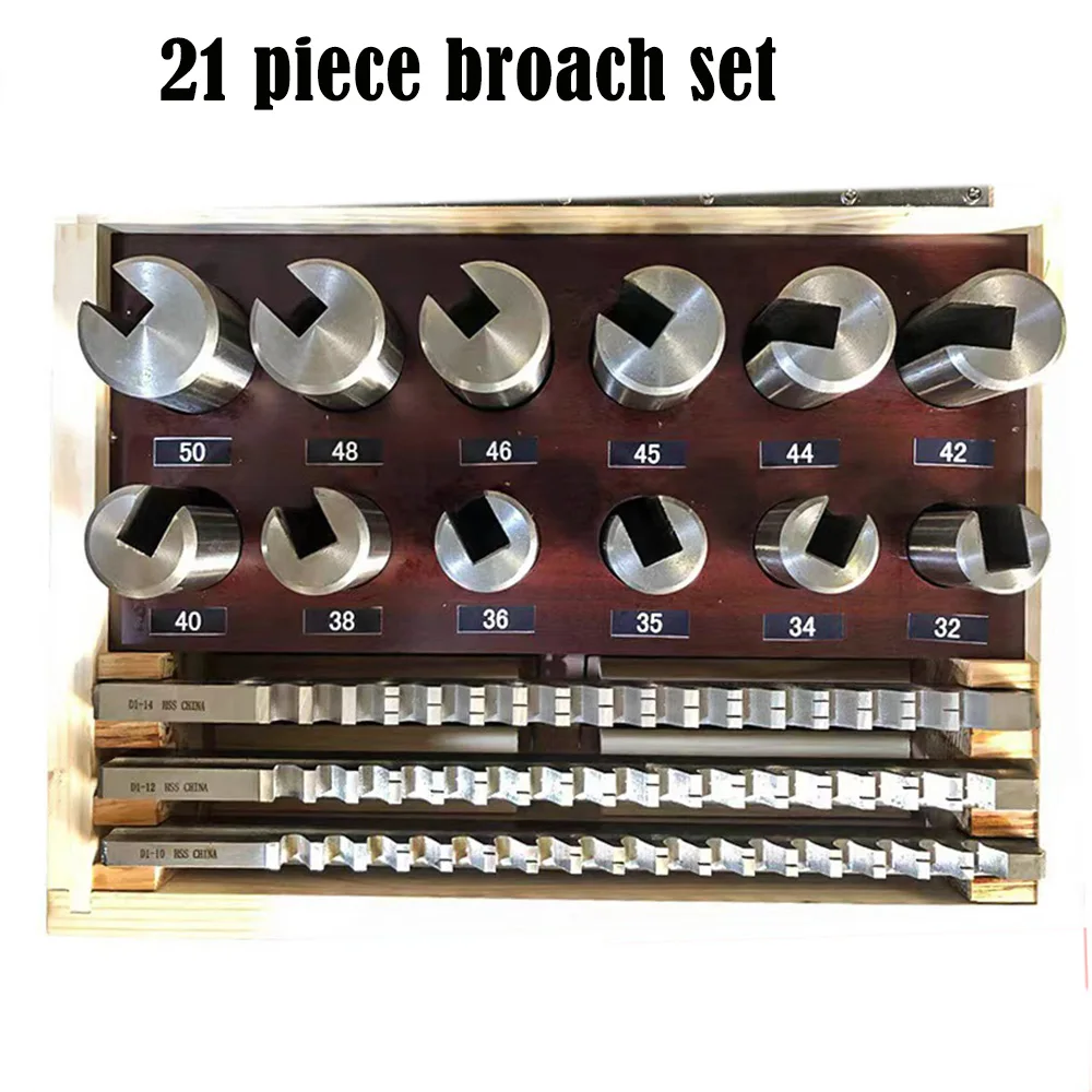 21pcs Keyway Broach Tool Set 10mm 12mm 14mm Broaches 32-50 Bushings Shims HSS Cutting Tools for CNC Machine
21pcs Keyway Broach Tool Set 10mm 12mm 14mm Broaches 32-50 Bushings Shims HSS Cutting Tools for CNC Machine