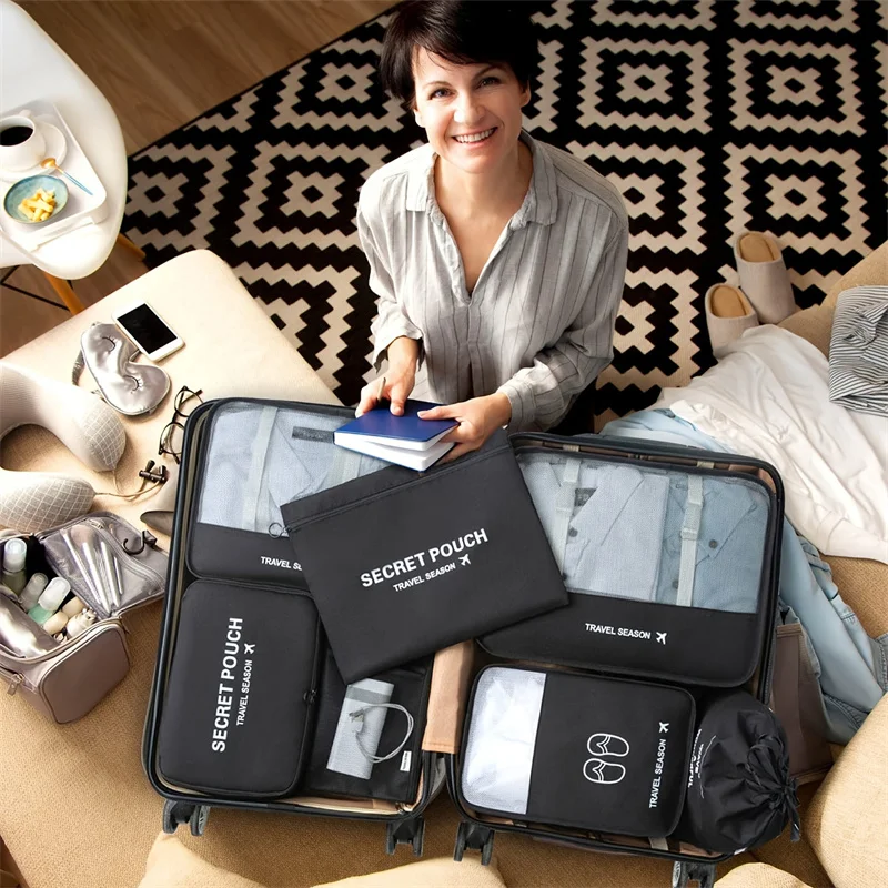 Solid Color Travel Organizer Storage Bags Suitcase Packing Set Storage Cases Portable Luggage Organizer 
Solid Color Travel Organizer Storage Bags Suitcase Packing Set Storage Cases Portable Luggage Organizer