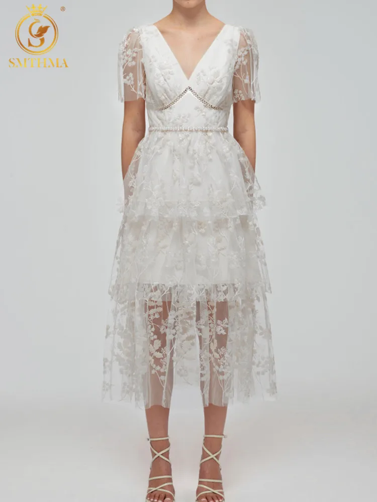 SMTHMA New Fashion Runway Design Mesh Embroidered Sequins Dress For Women Short Sleeve High Waist Summer Dresses Vestidos
SMTHMA New Fashion Runway Design Mesh Embroidered Sequins Dress For Women Short Sleeve High Waist Summer Dresses Vestidos