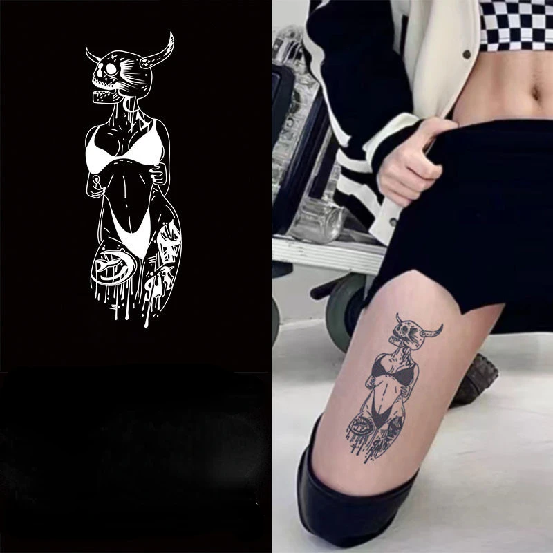2022 New Gothic Dark Black Sexy Skeleton Girl Waterproof Juice Tattoo Stickers for Woman Man Body Arm Thigh Temporary Tattoos
2022 New Gothic Dark Black Sexy Skeleton Girl Waterproof Juice Tattoo Stickers for Woman Man Body Arm Thigh Temporary Tattoos