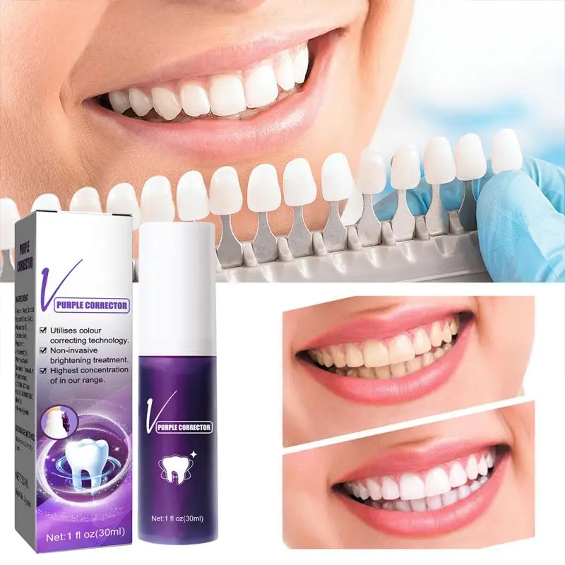 

Фиолетовая отбеливающая зубная паста для глубокого очищения, удаление пятен, уменьшение желтения, уход за зубами, свежее дыхание, осветление зубов, 30 мл