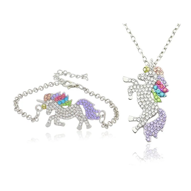 

Unicorn Necklace Fashion Color Crystal Cute Children Cartoon Animal Jewelry Ladies Pendant Valentine's Day Gift Wholesale