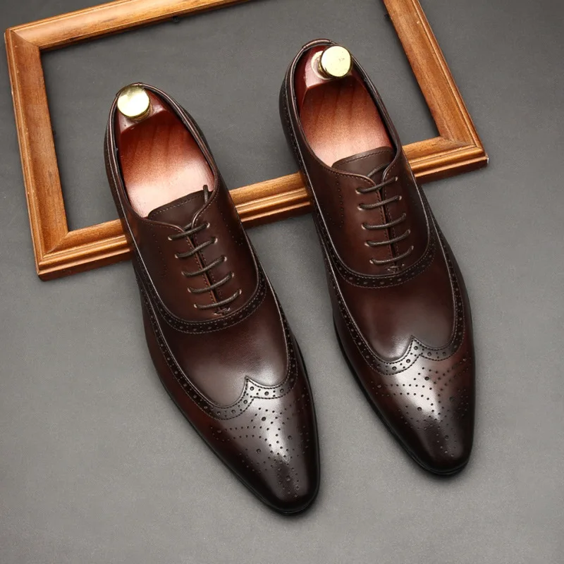 D-966 Genuine Cow Leather Brogue Shoes Men Wedding Dress Vintage Handmade Oxford Shoes for Men Size 38-46
D-966 Genuine Cow Leather Brogue Shoes Men Wedding Dress Vintage Handmade Oxford Shoes for Men Size 38-46
