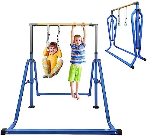 

Набор детский гимнастический с кольцами, с 7 регулируемыми и легкими складывающимися горизонтальными прутьями, максимальной нагрузкой 300 фунтов