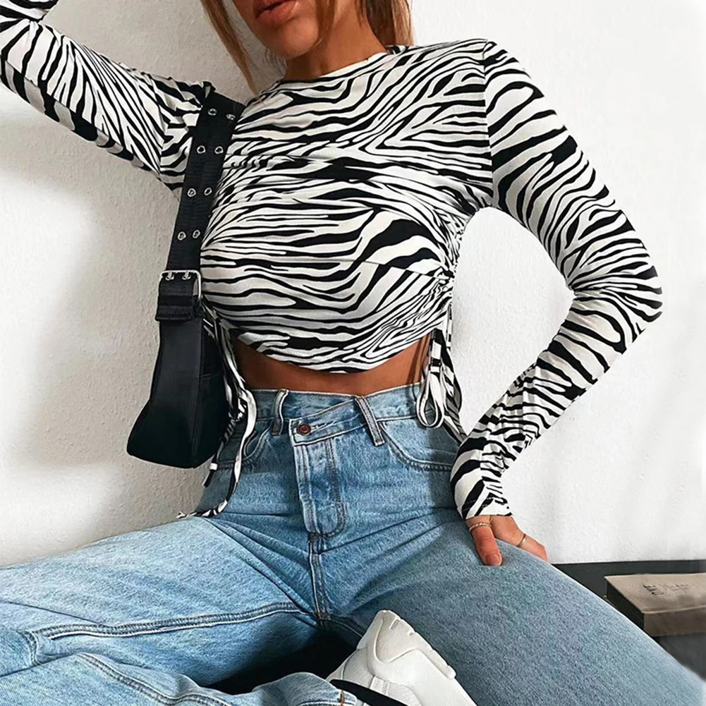 Zebra Print Side Drawstring Crop Top Women T-shirt Fashion Slim Long Sleeve O Neck Sweatshirt Tees T Shirts Clothes For Woman
Zebra Print Side Drawstring Crop Top Women T-shirt Fashion Slim Long Sleeve O Neck Sweatshirt Tees T Shirts Clothes For Woman