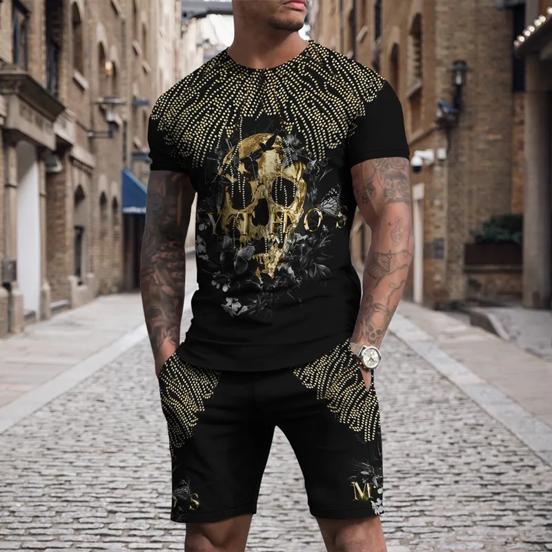 Summer Men's Suit Short Sleeve T-Shirt 3D Print Golden Skull Sportswear Casual Oversized Top Shorts Breathable Sportswea Set
Summer Men's Suit Short Sleeve T-Shirt 3D Print Golden Skull Sportswear Casual Oversized Top Shorts Breathable Sportswea Set