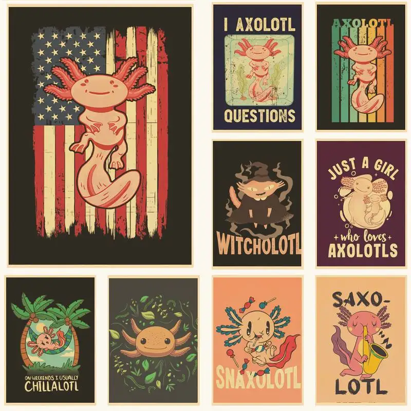 

Красивый постер Axolotl, ретро постер, домашний бар, кафе, художественная Наклейка на стену, коллекционная картина, украшение обоев