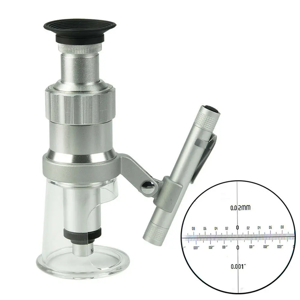 60X карманный микроскоп со светодиодной фокусировкой и сеткой, регулируемая лупа для измерения 0,02 мм
60X карманный микроскоп со светодиодной фокусировкой и сеткой, регулируемая лупа для измерения 0,02 мм