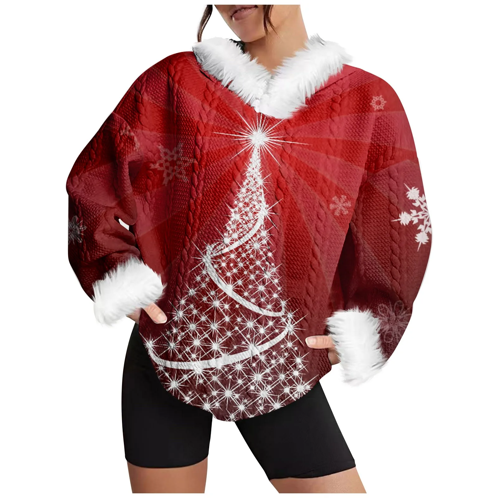 Women'S Fashionable Loose Long-Sleeved Jacquard Patchwork Plush Hooded Pullover Christmas Printed Sweatshirt Knitted Sudaderas
Women'S Fashionable Loose Long-Sleeved Jacquard Patchwork Plush Hooded Pullover Christmas Printed Sweatshirt Knitted Sudaderas
