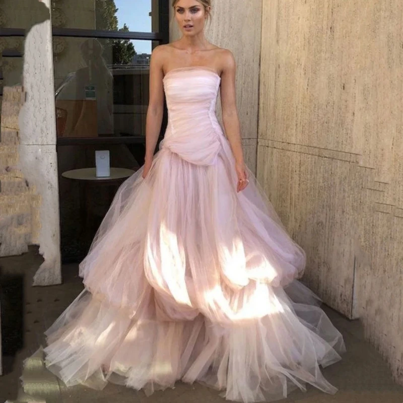 

Simple A-Line Prom Dresses Graceful Evening Gowns Tulle Tiered Robes For Formal Party Floor Length Elegant Vestidos De Gala 2024