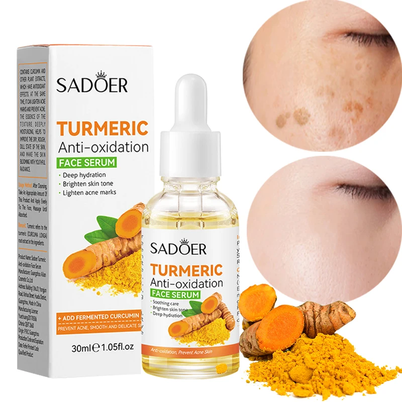 Turmeric Freckle Whitening Serum Curcumin Oil Brighten Facial Essence Removal Dark Spot Pigment Melanin Beauty Face Care 30ml
Turmeric Freckle Whitening Serum Curcumin Oil Brighten Facial Essence Removal Dark Spot Pigment Melanin Beauty Face Care 30ml