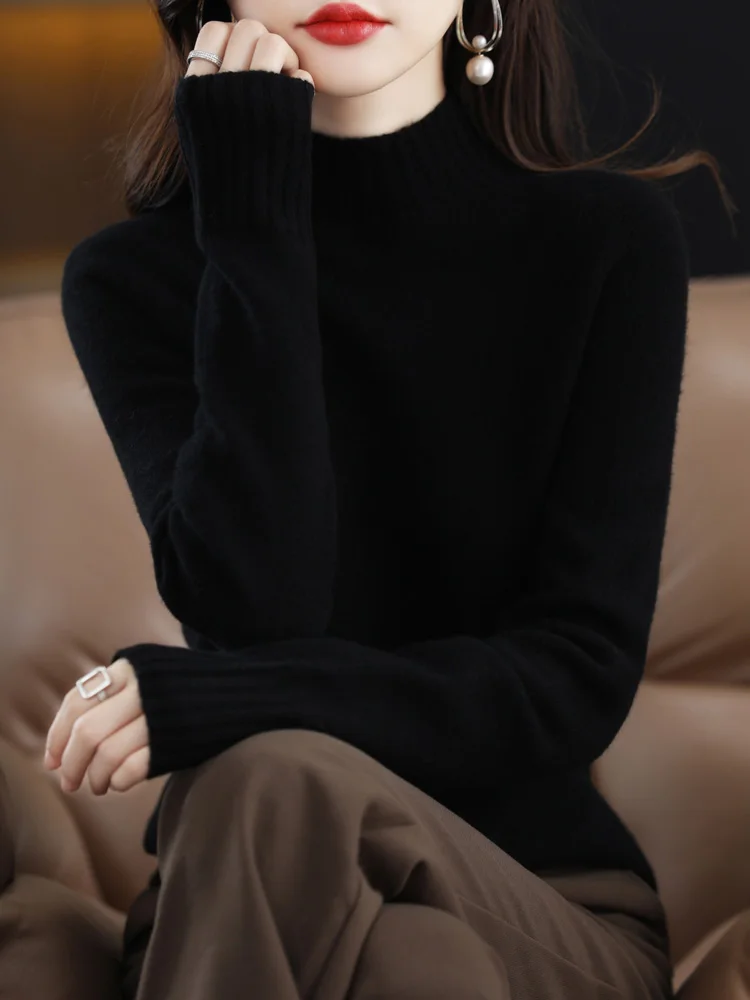 Women’s Autumn Winter Pullover Cashmere Sweater 100% Merino Wool Mock-neck Pure Colors Knitwear Female Clothing Basic Top
Women’s Autumn Winter Pullover Cashmere Sweater 100% Merino Wool Mock-neck Pure Colors Knitwear Female Clothing Basic Top