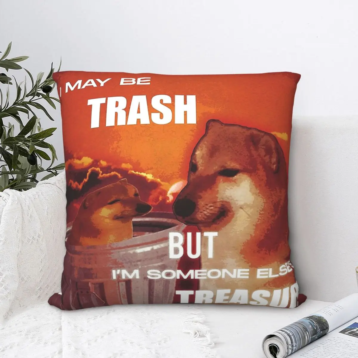 

I'm Trash Throw Pillow Case Cheems Doge Meme Backpack Hugpillow Covers DIY Printed Kawaii Chair Decor