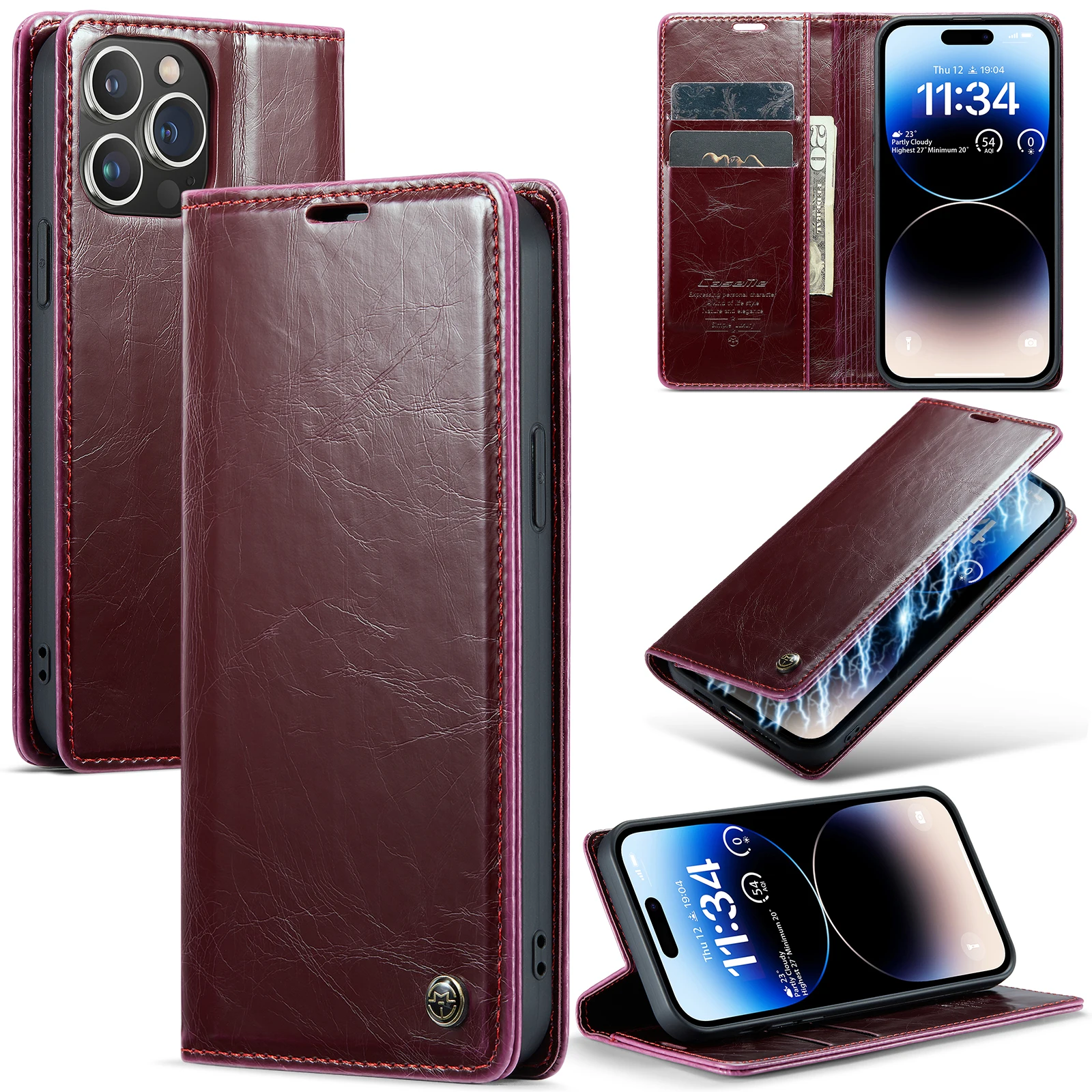 

CaseMe Case For iPhone 14 13 12 11 Pro Max Mini 7 8 Plus SE2020/2022 SE3 Retro Leather Wallet Cover Magnetic Closure Card Slots
