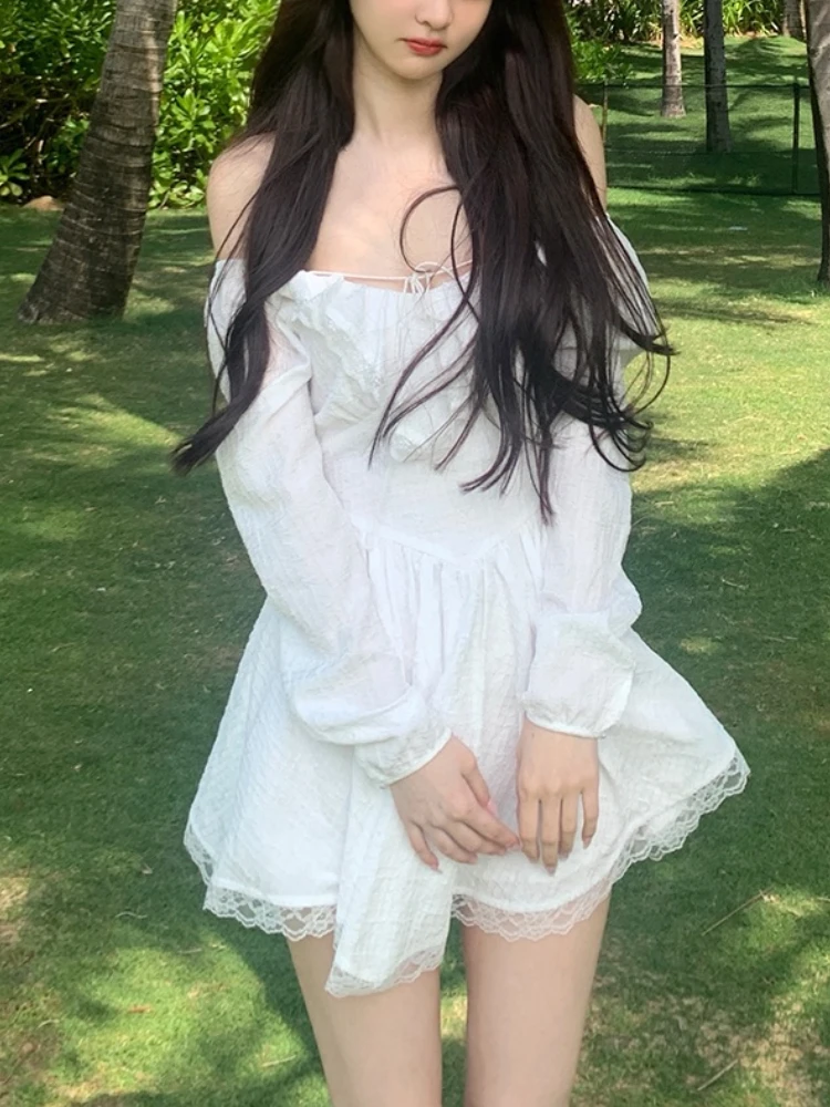 2022 Summer Lace Sexy Off Shoudler Dress Woman Long Sleeve Y2k Mini Dress Chic Pure Color Party One Piece Dress Korean Casual
2022 Summer Lace Sexy Off Shoudler Dress Woman Long Sleeve Y2k Mini Dress Chic Pure Color Party One Piece Dress Korean Casual