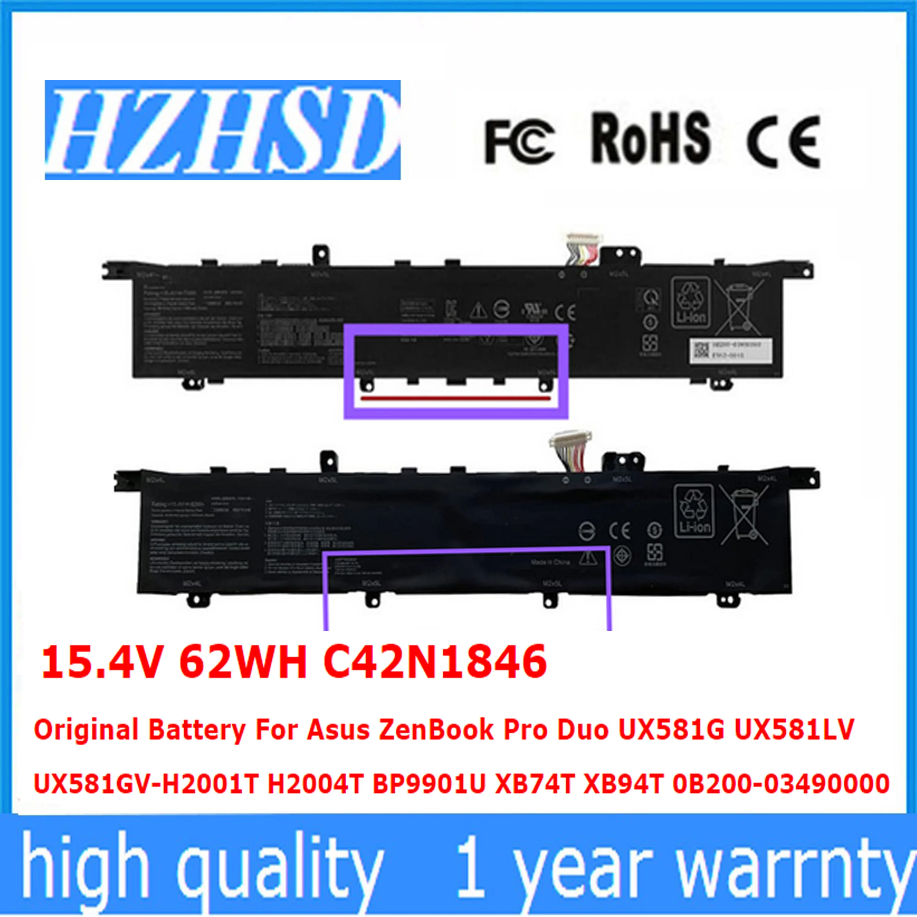 Аккумулятор 15,4 в 62WH C42N1846 для Asus ZenBook Pro Duo UX581G UX581LV UX581GV-H2001T H2004T BP9901U XB74T XB94T 0B200-03490000
Аккумулятор 15,4 в 62WH C42N1846 для Asus ZenBook Pro Duo UX581G UX581LV UX581GV-H2001T H2004T BP9901U XB74T XB94T 0B200-03490000