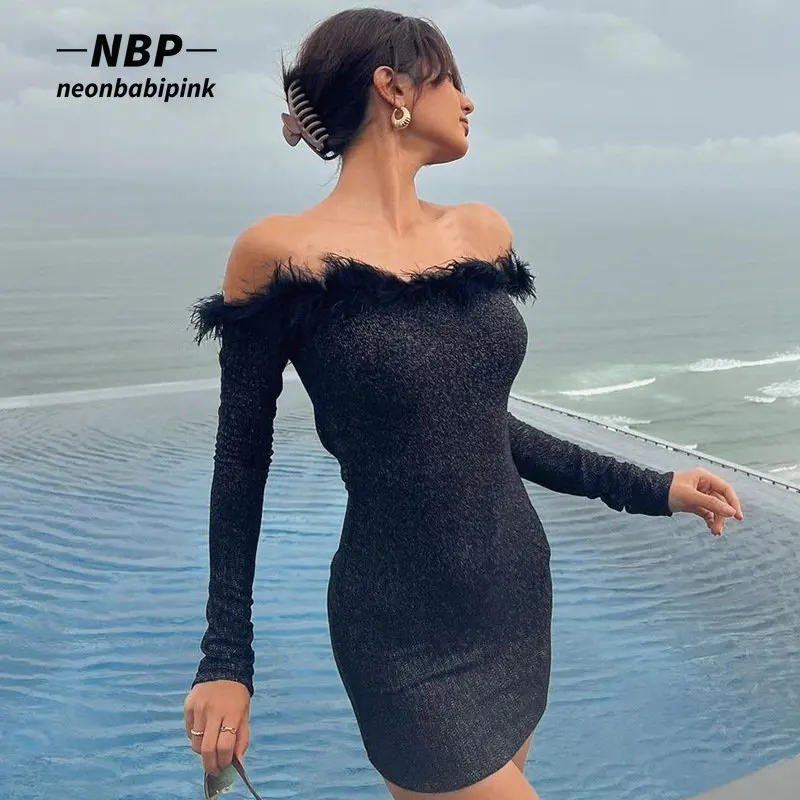 Сексуальные черные платья NEONBABIPINK для ночного клуба с вырезом, шнуровкой, открытой спиной, отделкой из искусственного меха, открытыми плечам... 
Сексуальные черные платья NEONBABIPINK для ночного клуба с вырезом, шнуровкой, открытой спиной, отделкой из искусственного меха, открытыми плечам...