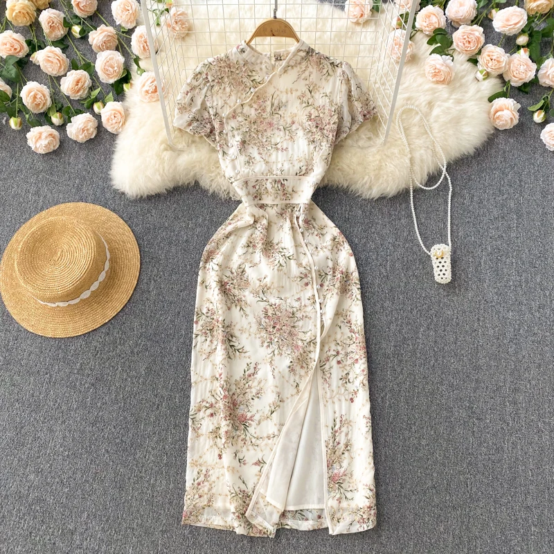 Women New Fashion Summer Stand Neck Short Sleeve Korean Retro Cheongsam Package Hip Dress Vintage Vestidos De Mujer E085
Women New Fashion Summer Stand Neck Short Sleeve Korean Retro Cheongsam Package Hip Dress Vintage Vestidos De Mujer E085