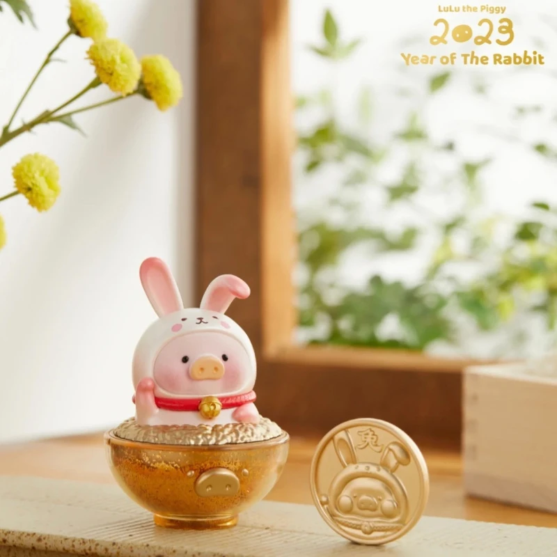 

Original Canned Lulu Pig Gold Bowl Bunny Year Series Cute Action Figure Rabbit Piggy Lucky Ornament Toys Kid Gift