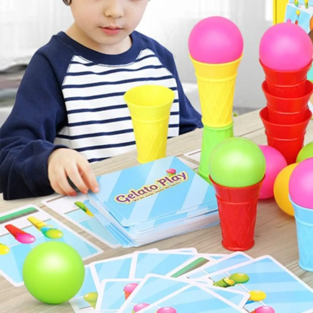 

1-4 Players Montessori Stacking Toys Ice Cream Speed Game Color Sorting Matching Interactive Friends Parent-child Family Games