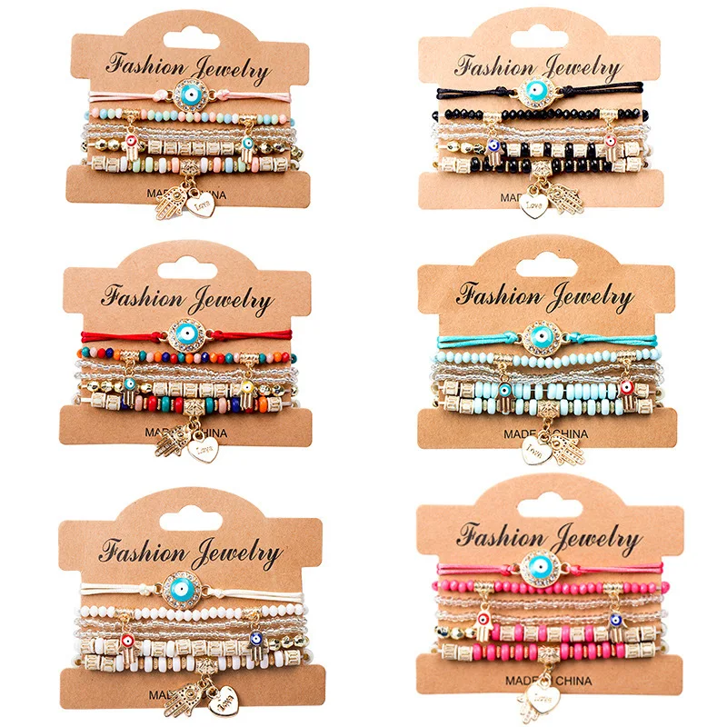 Bohemian Bracelet Devil's Eye Palm Love Beaded Chain Handmade Resin Multilayer Bracelets Bangle New Jewelry Gift for Girlfriend
Bohemian Bracelet Devil's Eye Palm Love Beaded Chain Handmade Resin Multilayer Bracelets Bangle New Jewelry Gift for Girlfriend