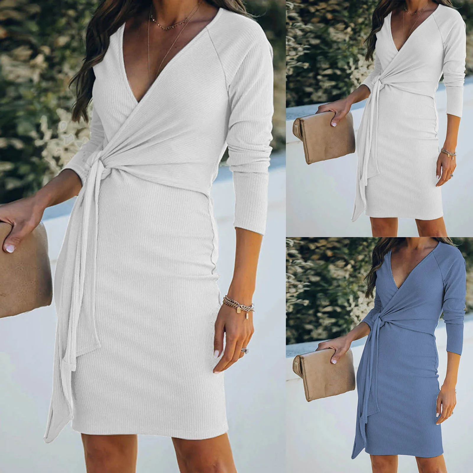 Womens Long Sleeve V Neck Dress Solid Color Tie Waist Fashion Casual Dress V Neck Tunic Dress for Women
Womens Long Sleeve V Neck Dress Solid Color Tie Waist Fashion Casual Dress V Neck Tunic Dress for Women