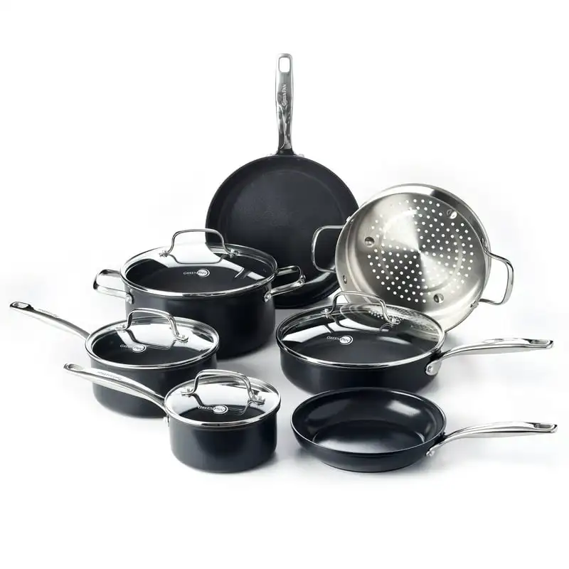 Midnight Hard Anodized Healthy Ceramic Nonstick 11 Piece Cookware Pots and Pans Set, PFAS-Free, Dishwasher Safe, Oven Safe, Blac
Midnight Hard Anodized Healthy Ceramic Nonstick 11 Piece Cookware Pots and Pans Set, PFAS-Free, Dishwasher Safe, Oven Safe, Blac