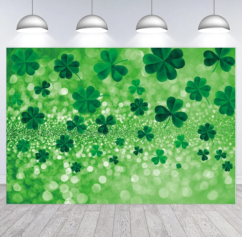 

Happy St. Patrick's Day Backdrops for Photography Lucky Irish Green Shamrock Bokeh Glitter Sequins Background Clover Baby Party