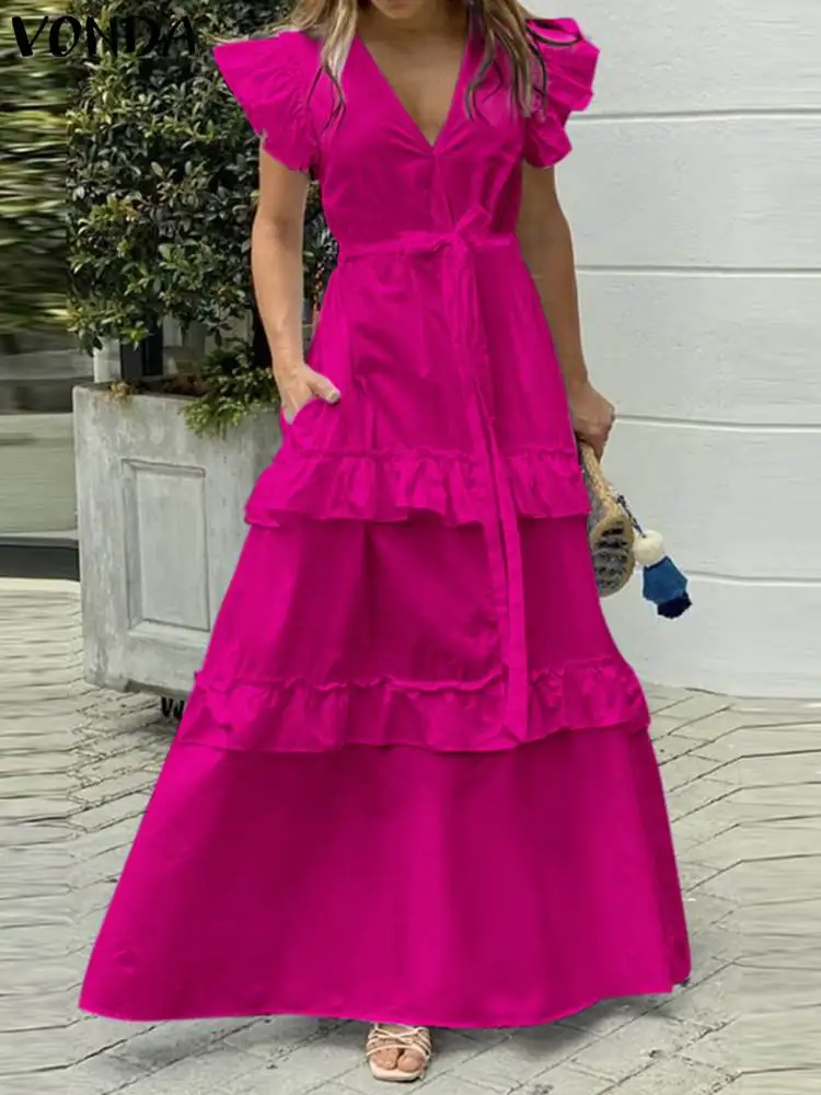Summer VONDA Elegant Solid Color Maxi Dresses Women Sundress 2023 Sexy V-Neck Casual Short Sleeve Ruffle Party Robe Belted Femme
Summer VONDA Elegant Solid Color Maxi Dresses Women Sundress 2023 Sexy V-Neck Casual Short Sleeve Ruffle Party Robe Belted Femme