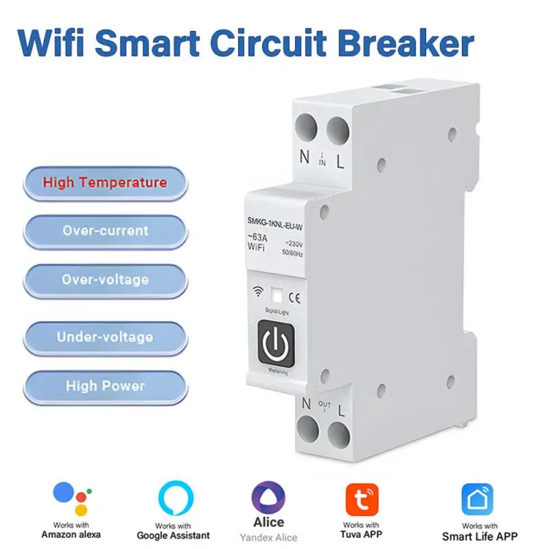 Tuya WIFI Smart Circuit Breaker 1P 63A Rail DIN For Smart Home Wireless Remote Control Switch Work With Alexa Google Home
Tuya WIFI Smart Circuit Breaker 1P 63A Rail DIN For Smart Home Wireless Remote Control Switch Work With Alexa Google Home