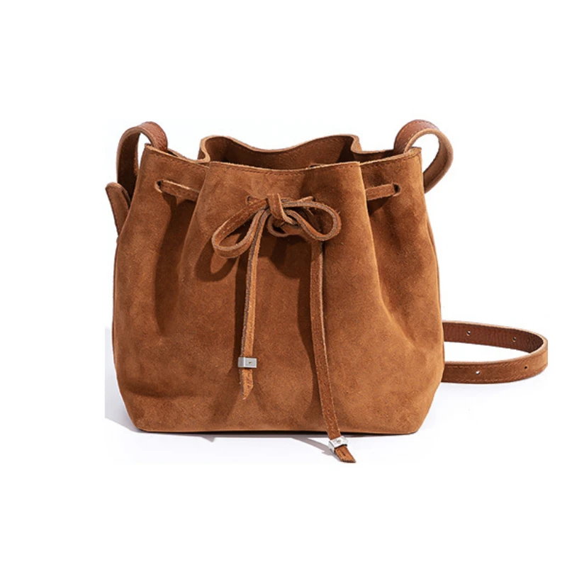 

Designer Frosted Leather Bag 2023 New Retro Fold Drawstring Bucket Bag One Shoulder Diagonal Bag Genuine Leather Handbag