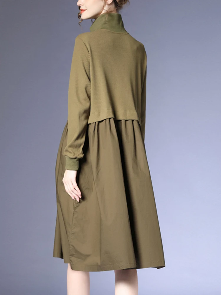 CHICEVER Patchwork Zipper Dresses For Women Stand Collar Long Sleeve High Waist Colorblock Loose Midi Dress Female Spring 2023
CHICEVER Patchwork Zipper Dresses For Women Stand Collar Long Sleeve High Waist Colorblock Loose Midi Dress Female Spring 2023