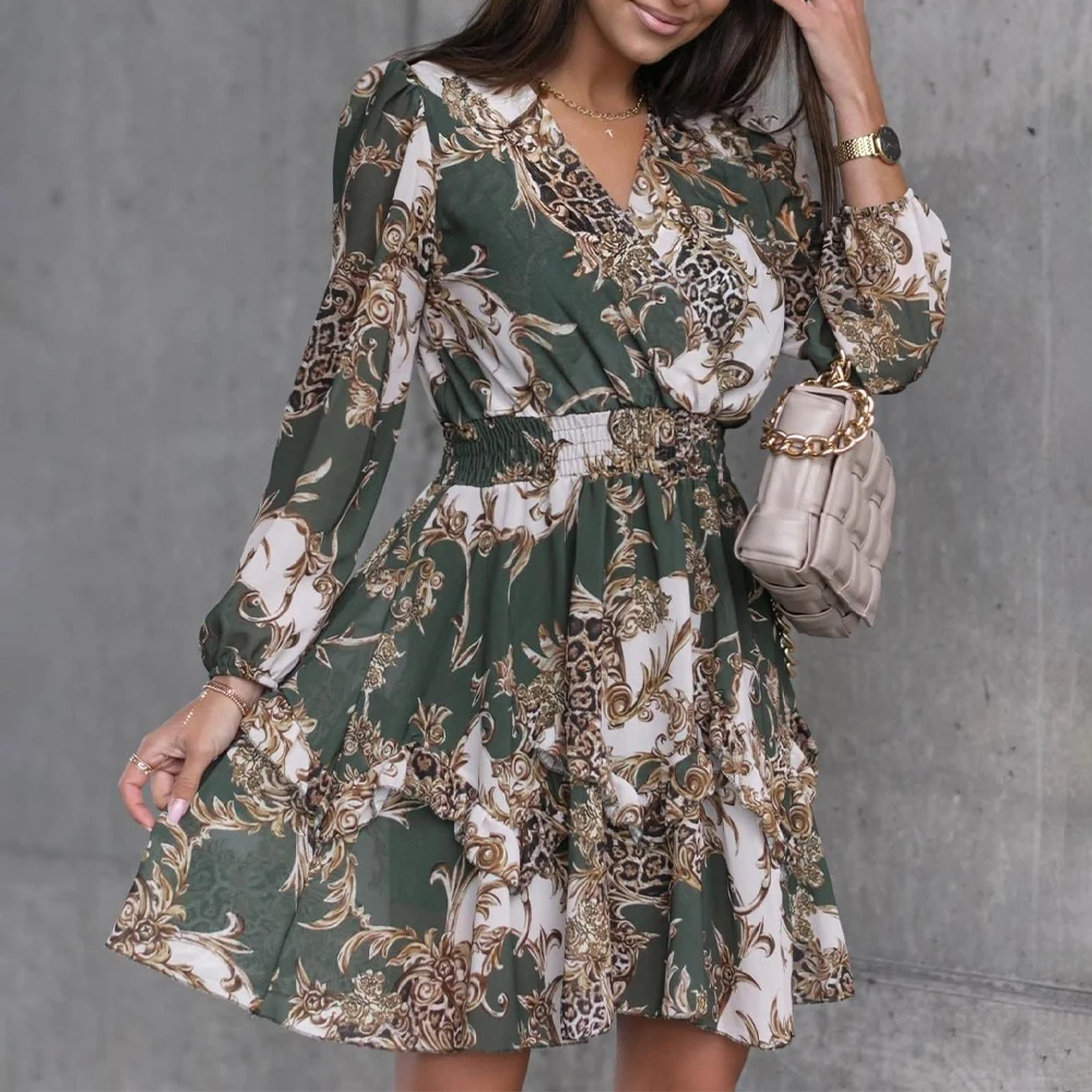 2022 Spring/Summer Ladies Dress Fashion Floral Print Ruffled Short Skirt Elegant Long Sleeve V-neck A-line Skirt
2022 Spring/Summer Ladies Dress Fashion Floral Print Ruffled Short Skirt Elegant Long Sleeve V-neck A-line Skirt