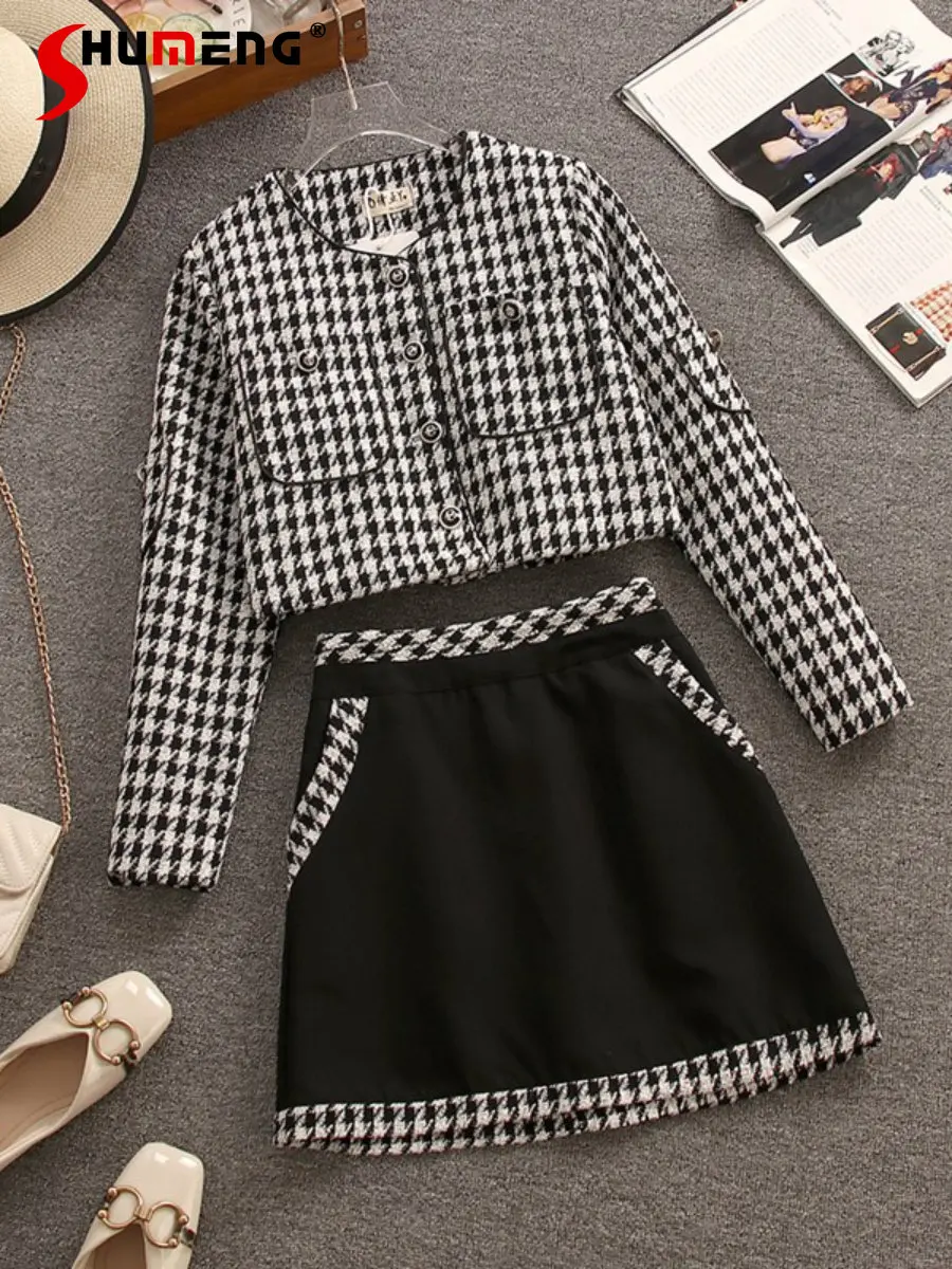 Women Autumn Clothing Two-piece Suit Ladies Fashion Elegant Classic Style Houndstooth Coat Simple Office Lady A-line Short Skirt
Women Autumn Clothing Two-piece Suit Ladies Fashion Elegant Classic Style Houndstooth Coat Simple Office Lady A-line Short Skirt