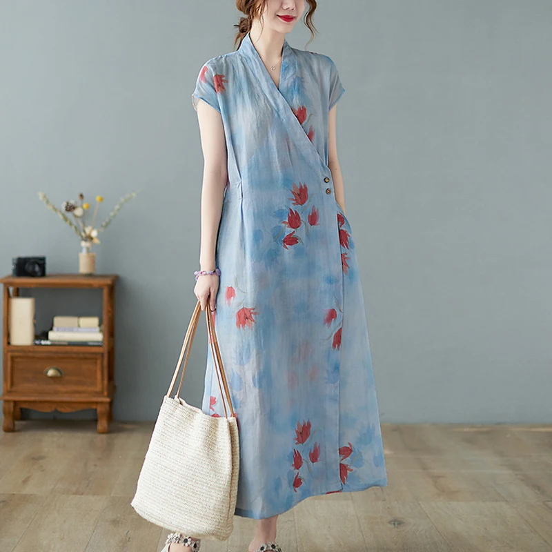 2022 New Elegant Women Floral Print Linen Dress V Neck Long Vintage Short Sleeve V Neck Vestidos Summer Party Bohemian Sundress
2022 New Elegant Women Floral Print Linen Dress V Neck Long Vintage Short Sleeve V Neck Vestidos Summer Party Bohemian Sundress