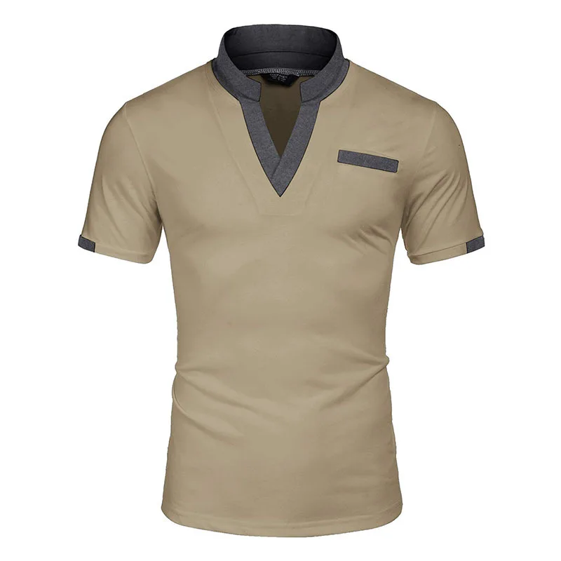 2022 summer new fashion casual solid color V-neck men's short-sleeved polo shirt slim stitching men's T-shirt top
2022 summer new fashion casual solid color V-neck men's short-sleeved polo shirt slim stitching men's T-shirt top