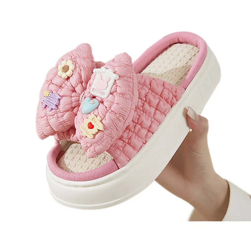 Hemp tow spring and summer cute bow female style outside the home to wear thick-bottomed latex linen slippers four seasons drag
Hemp tow spring and summer cute bow female style outside the home to wear thick-bottomed latex linen slippers four seasons drag