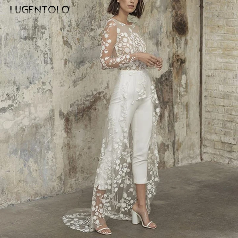 Women Jumpsuit Elegant Spring Autumn Women's Sexy Perspective Long-sleeved Lace Fake Two Lady Long Jumpsuits
Women Jumpsuit Elegant Spring Autumn Women's Sexy Perspective Long-sleeved Lace Fake Two Lady Long Jumpsuits