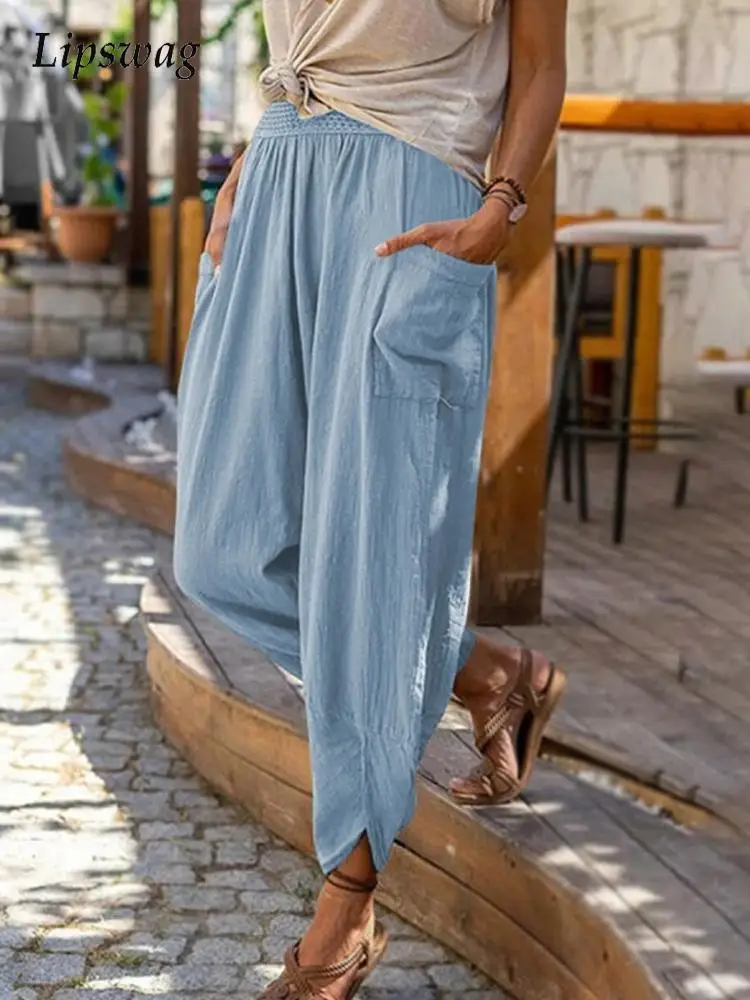 Vintage Casual Solid Color Long Pants Women Elegant Elastic Waist Loose Pockets Trouser Female Summer Fashion Cotton Linen Pants
Vintage Casual Solid Color Long Pants Women Elegant Elastic Waist Loose Pockets Trouser Female Summer Fashion Cotton Linen Pants