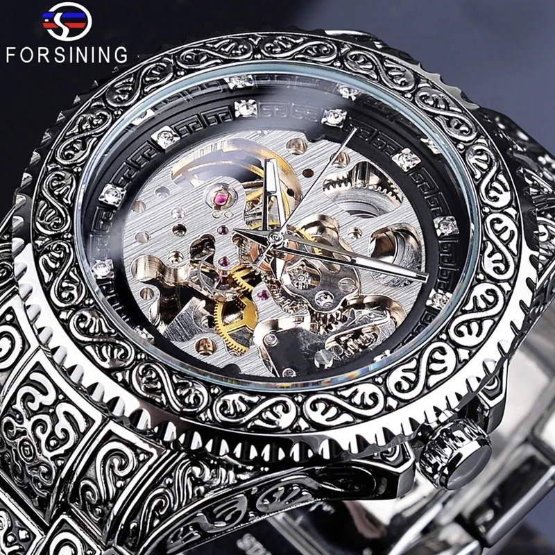 Forsining-Men stainless steel mechanical watch luxury retro style diamond hollow mechanical business waterproof mechanical watch
Forsining-Men stainless steel mechanical watch luxury retro style diamond hollow mechanical business waterproof mechanical watch