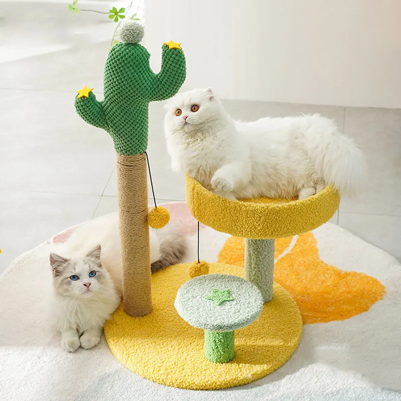 

Sisal Cat Tree Cactus Style Cat Tower Kitten Climbing Frame Toy Funny Jumping Platform Sisal Cat Scratching Post Pet Supplies