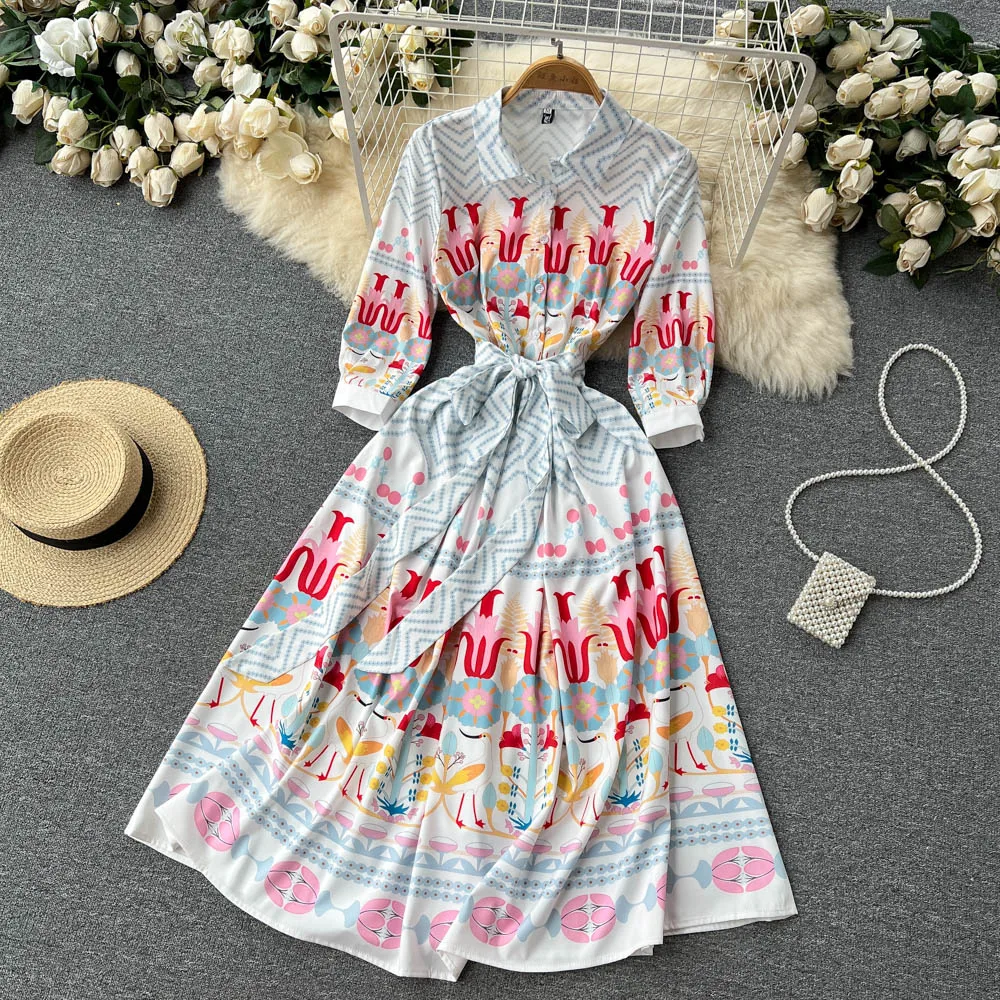 Merchall Fashion Women Shirt Clothing Summer Runway Lapel Half Sleeve Floral Print Lace Up Belt Party Pleated Vestidos M6309
Merchall Fashion Women Shirt Clothing Summer Runway Lapel Half Sleeve Floral Print Lace Up Belt Party Pleated Vestidos M6309