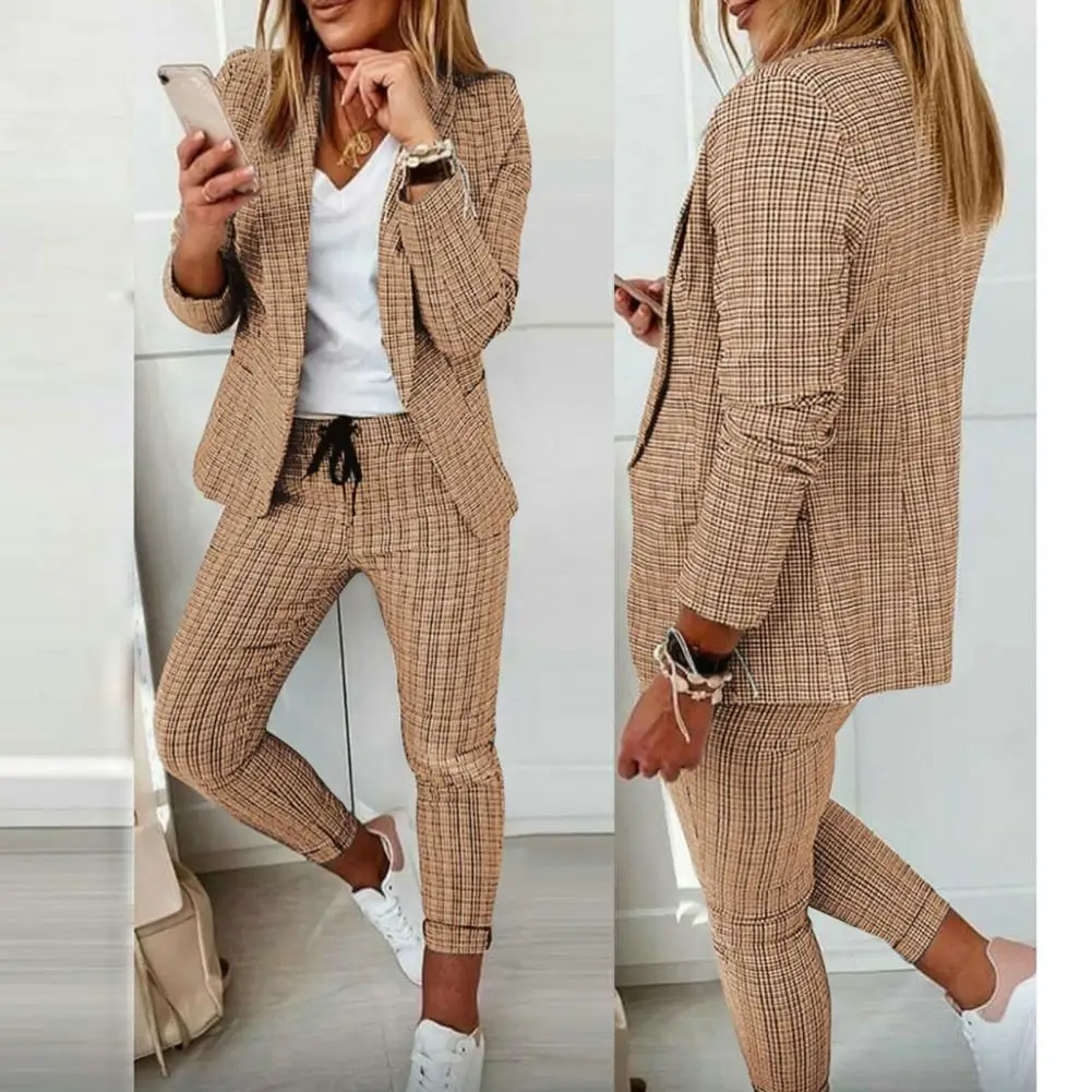 Office Coat Pants Set Stylish Women's Business Suit Set Lapel Coat Slim Fit Pants with Drawstring Elastic Waist for Formal
Office Coat Pants Set Stylish Women's Business Suit Set Lapel Coat Slim Fit Pants with Drawstring Elastic Waist for Formal
