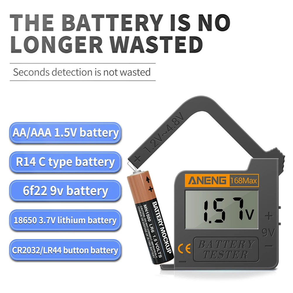 Mini Digital Battery Capacity Tester 168Max Universal Battery Tester Checker For AA AAA 9V Button Cell Battery Testing Tools
Mini Digital Battery Capacity Tester 168Max Universal Battery Tester Checker For AA AAA 9V Button Cell Battery Testing Tools