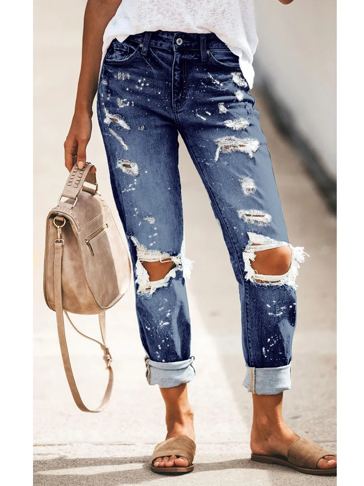 Women's Ripped Distressed Cotton Denim Jeans Middle Waisted Stretchy Skinny Boyfriends Jeans Buttons Mom Jeans Pants
Women's Ripped Distressed Cotton Denim Jeans Middle Waisted Stretchy Skinny Boyfriends Jeans Buttons Mom Jeans Pants