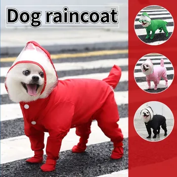 Pet dog all pack raincoat with rain shoes small dog Four-legged waterproof jacket puppy Hooded coat Teddy bear pet clothes